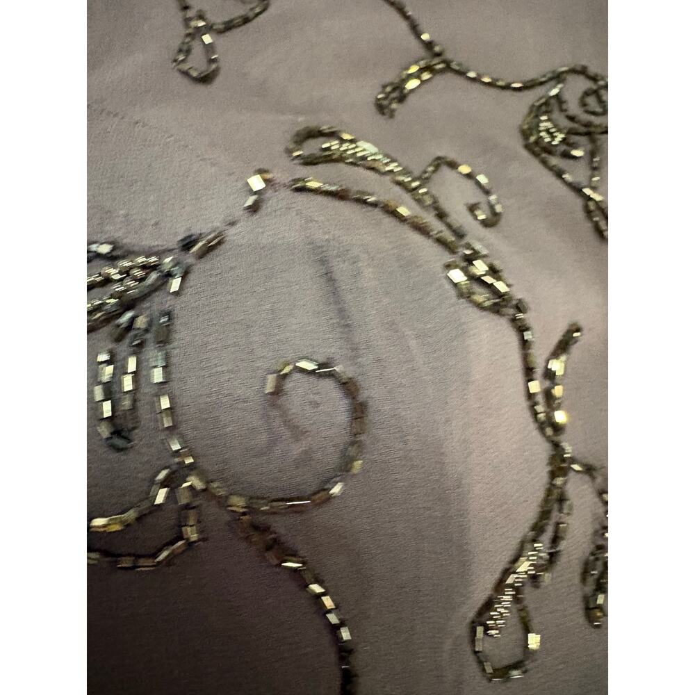 Cassandra Stone Brown 100% Silk Floral Beaded Halter Formal Prom Dress Womens 8 - Picture 8 of 11